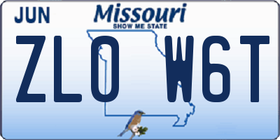 MO license plate ZL0W6T