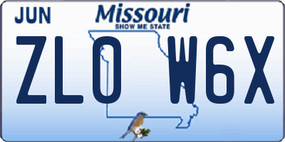 MO license plate ZL0W6X