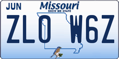 MO license plate ZL0W6Z