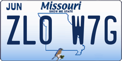 MO license plate ZL0W7G