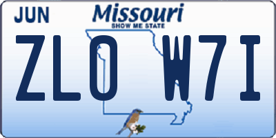 MO license plate ZL0W7I