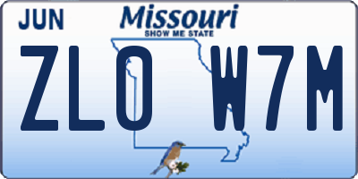 MO license plate ZL0W7M