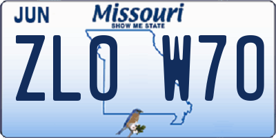 MO license plate ZL0W7O
