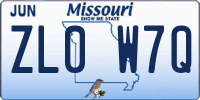 MO license plate ZL0W7Q