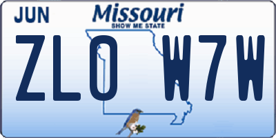 MO license plate ZL0W7W