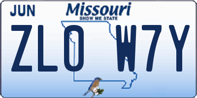 MO license plate ZL0W7Y