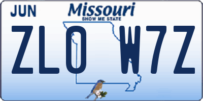 MO license plate ZL0W7Z
