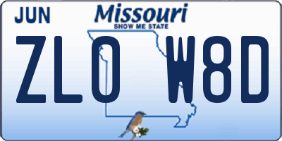 MO license plate ZL0W8D