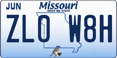 MO license plate ZL0W8H