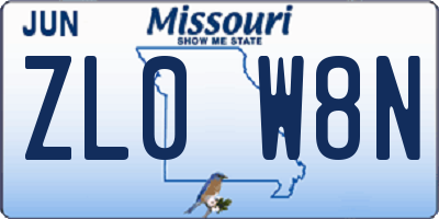MO license plate ZL0W8N