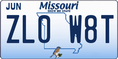 MO license plate ZL0W8T