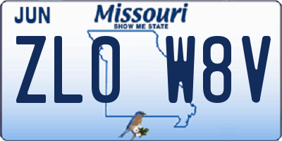 MO license plate ZL0W8V