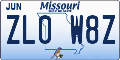 MO license plate ZL0W8Z