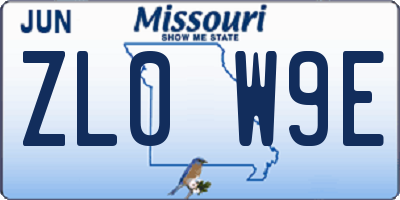 MO license plate ZL0W9E