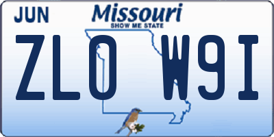 MO license plate ZL0W9I