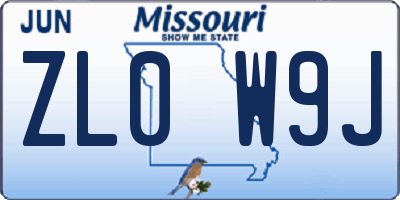 MO license plate ZL0W9J