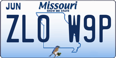 MO license plate ZL0W9P