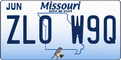 MO license plate ZL0W9Q
