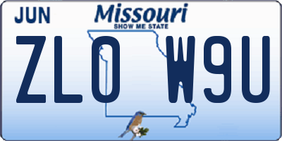 MO license plate ZL0W9U