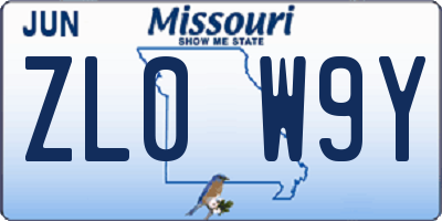MO license plate ZL0W9Y