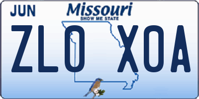 MO license plate ZL0X0A