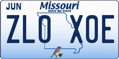 MO license plate ZL0X0E