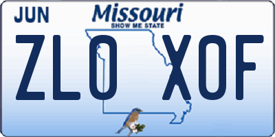 MO license plate ZL0X0F