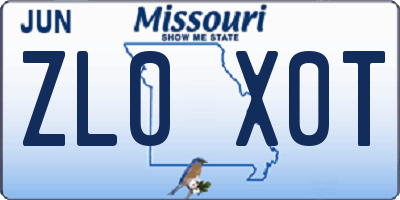 MO license plate ZL0X0T