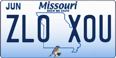MO license plate ZL0X0U