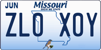 MO license plate ZL0X0Y