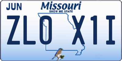 MO license plate ZL0X1I