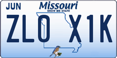 MO license plate ZL0X1K