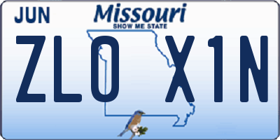 MO license plate ZL0X1N