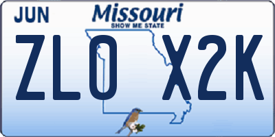 MO license plate ZL0X2K