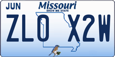 MO license plate ZL0X2W