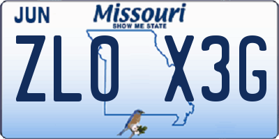 MO license plate ZL0X3G