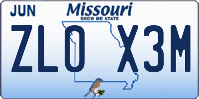 MO license plate ZL0X3M