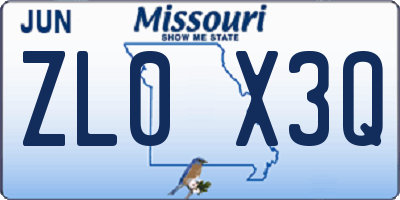 MO license plate ZL0X3Q