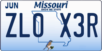 MO license plate ZL0X3R
