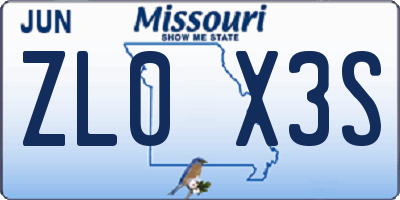 MO license plate ZL0X3S