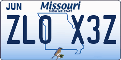 MO license plate ZL0X3Z