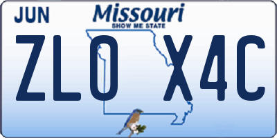 MO license plate ZL0X4C