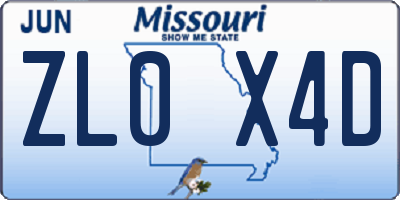 MO license plate ZL0X4D