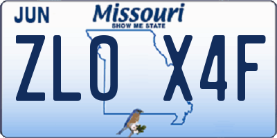 MO license plate ZL0X4F