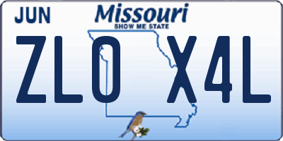 MO license plate ZL0X4L