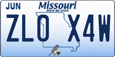 MO license plate ZL0X4W