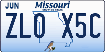 MO license plate ZL0X5C