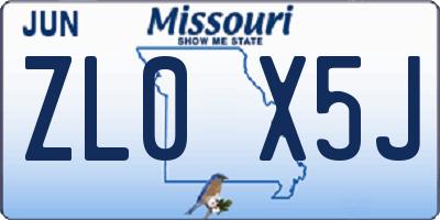 MO license plate ZL0X5J