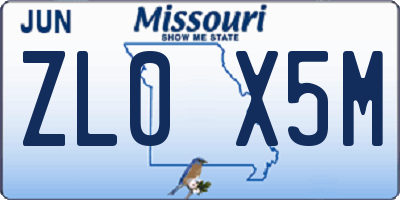MO license plate ZL0X5M