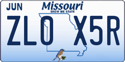 MO license plate ZL0X5R